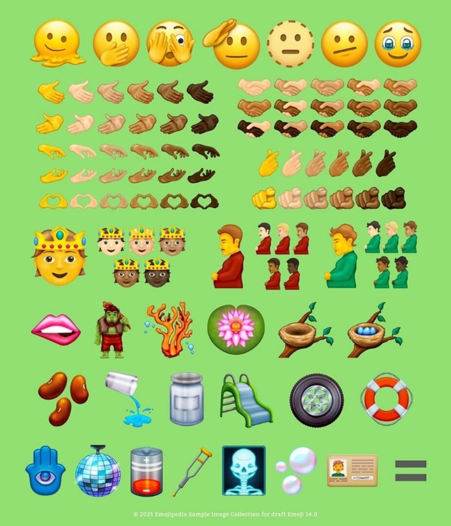 Quadro com novos emojis lançados em 2021