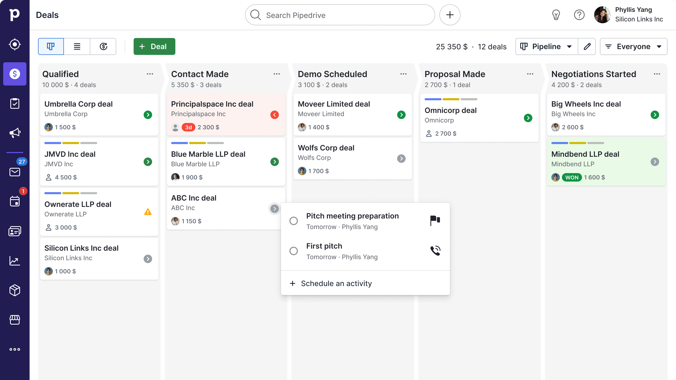 interface do Pipedrive
